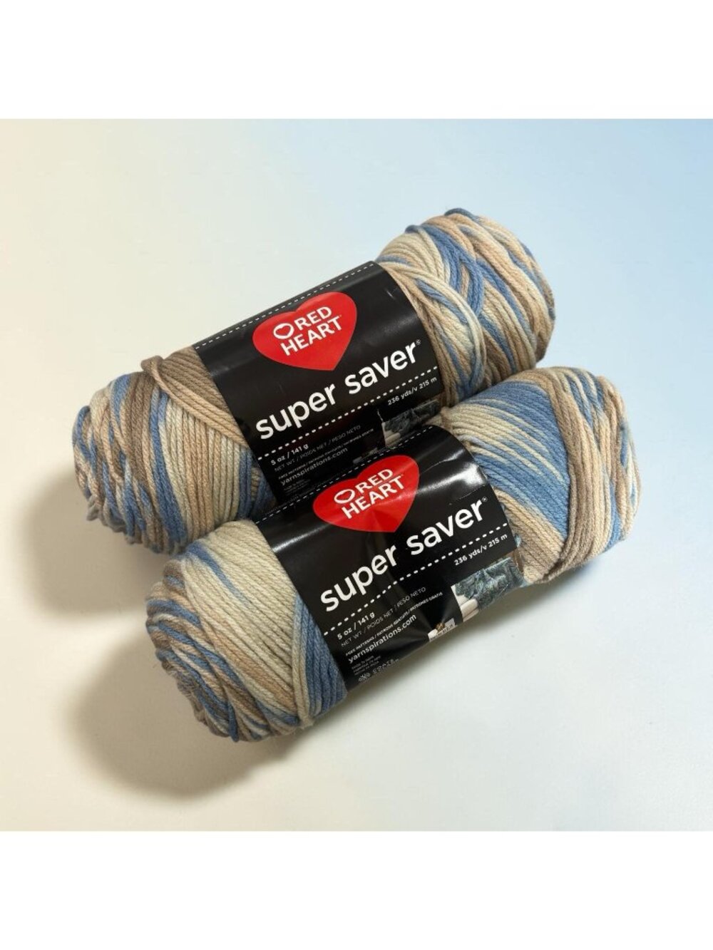 New Red Heart Super Saver Mirage 5 oz 2 Pack Skeins Yarn Blue Brown White